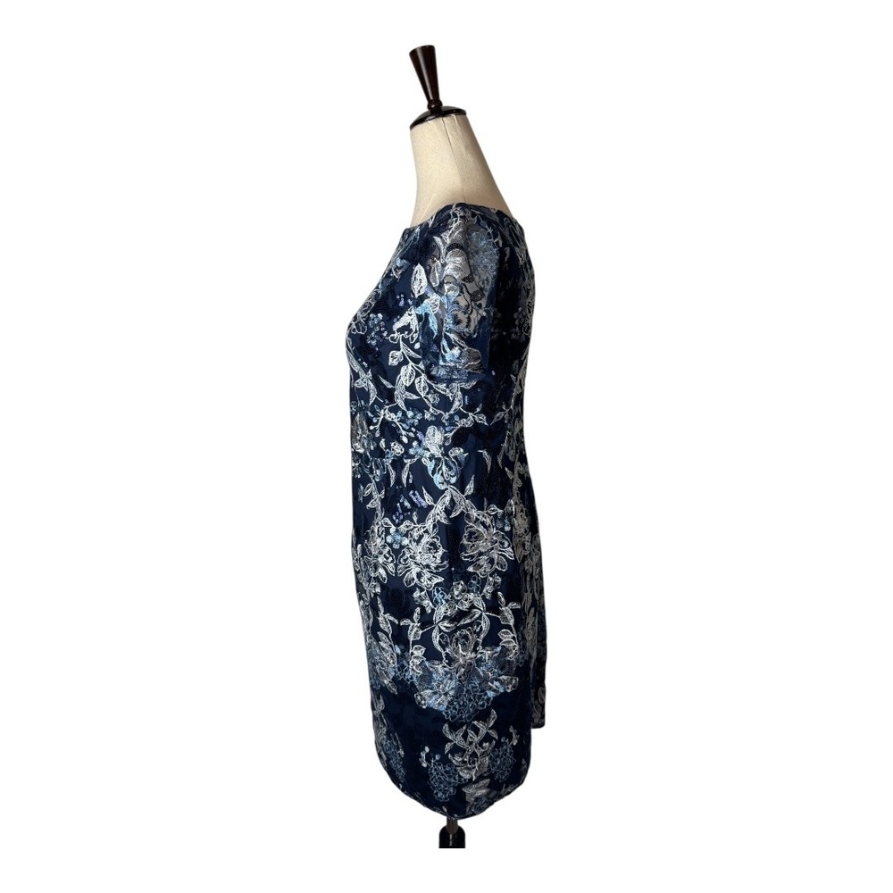 Marchesa Notte Dress Women‎ 4 Blue Silver Embellished Boatneck Cocktail Mini - Picture 3 of 14